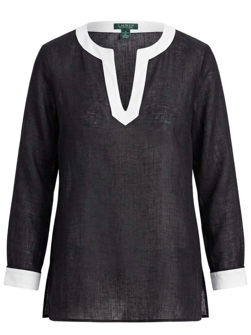 Lauren Ralph Lauren Black Linen Tunic Shirt with White Trim